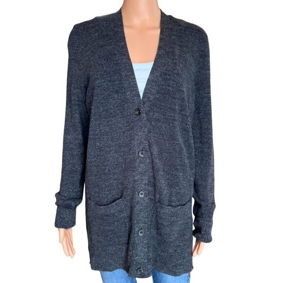 Abercrombie Gray Button Long Cardigan M Oversized Soft Knit Layering Fall Winter - Picture 2 of 5
